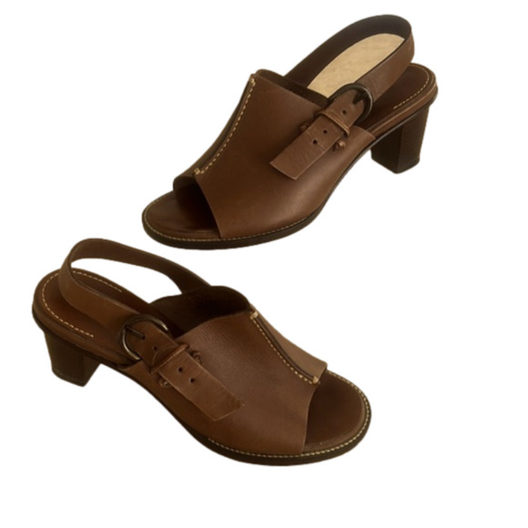 HS Trask & Co Brown Leather Sling Back Boho Heels size 6 - Picture 1 of 6